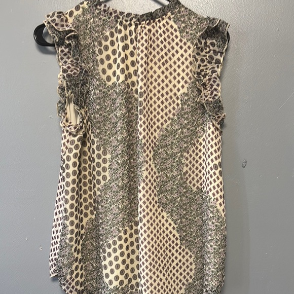 LOFT Cream Ruffled Blouse with Mandarin Collar - Picture 2 of 3